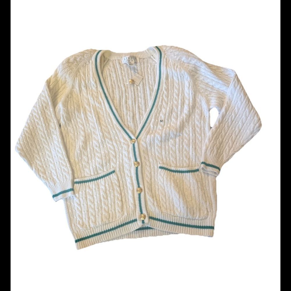 Studio Michelle Stuart Vintage White & Green Women’s Cardigan Size M